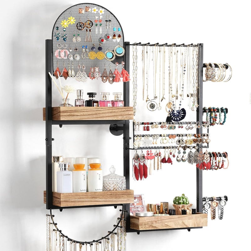 Keebofly Large Jewelry Organizer - Big Wall Mount Hanging Jewelry Holder Display for Earrings, Rings, Necklaces, Bracelets, Makeup, Perfume & Watches - Image 1